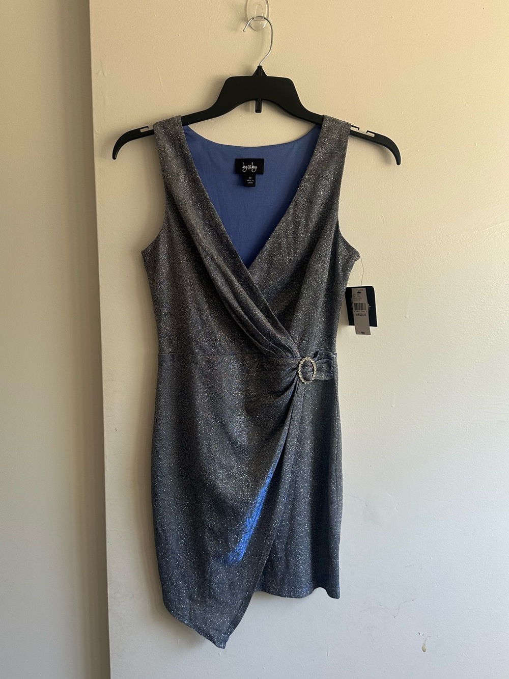 by & by Silver Sparkle Faux-Wrap Mini Dress